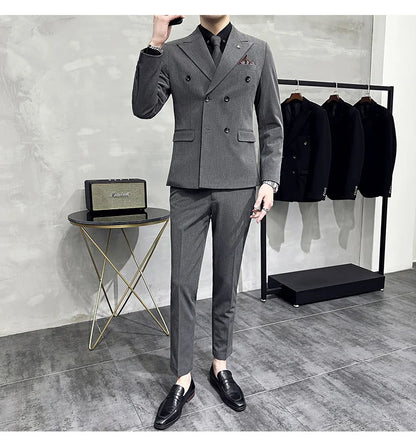 Jackets + Pants / Groom's Wedding Dress Best Fashion Mans Double -breasted Suit Blazer Trousers Male Formal Business Office Suit