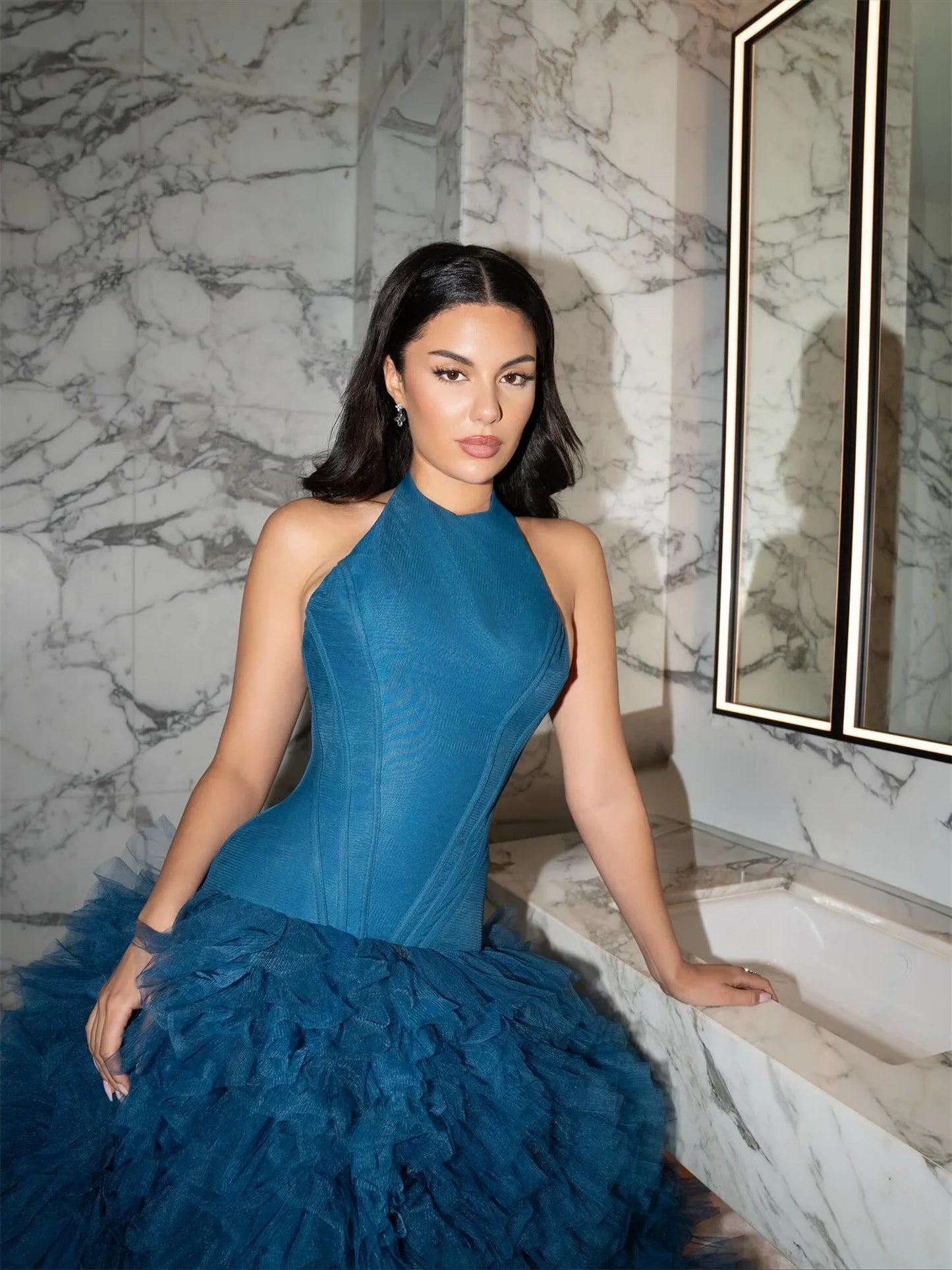 Lucy Off the Shoulders Prom Dresses for Special Occasions Women's Evening Dress Multi-layer فساتين سهرة Blue Vestidos De Fiesta