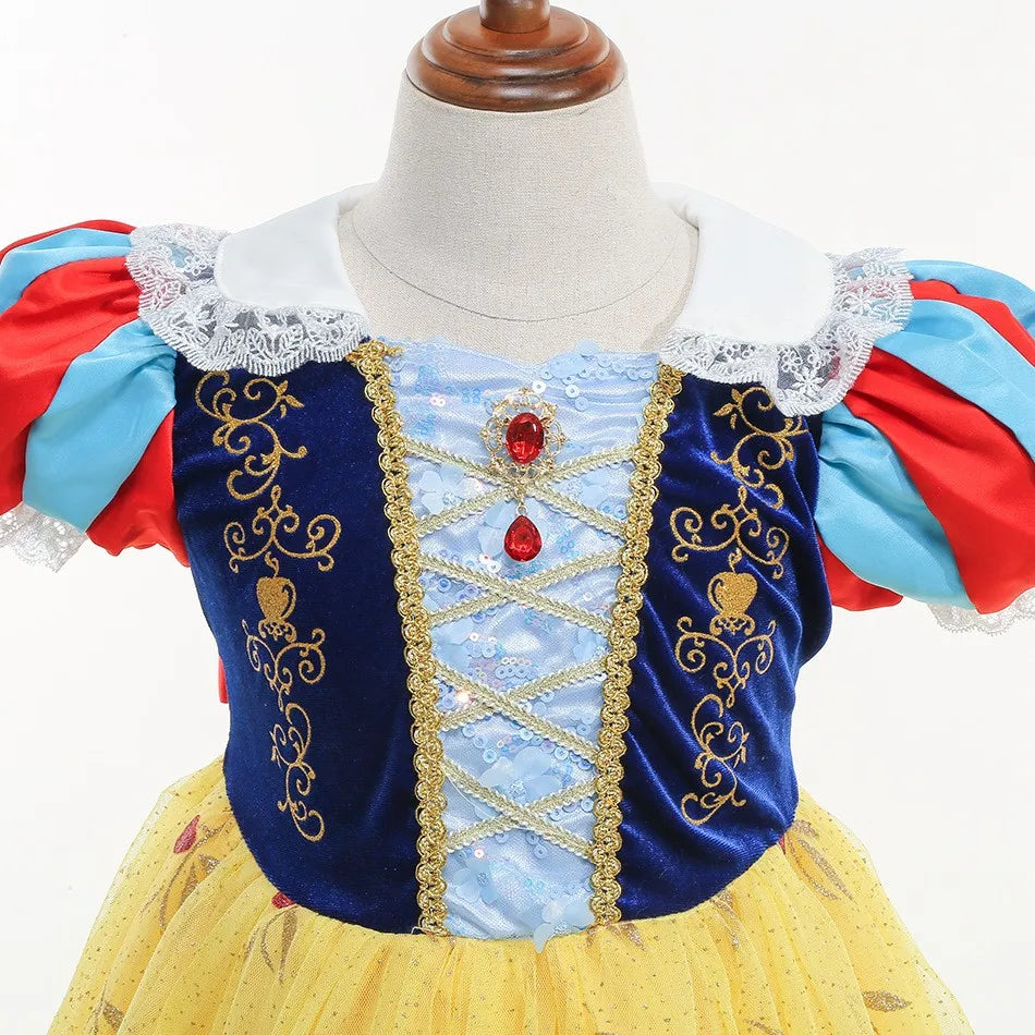 2026 Disney Girl Cosplay Snow White Dress Yellow Luxury Costume With Cloak Holiday Party Gift For Girl Dress + Apple Accessories