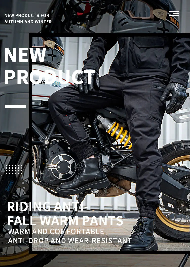 Men's Motorcycle Pants Winter Plus Fluff Warm Windproof Splash-proof Water Riding Trousers With CE Protective Accessories