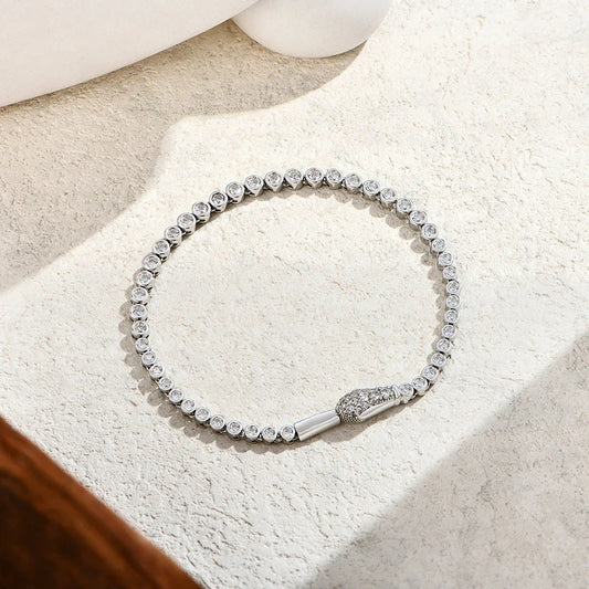 Bracelets tennis originaux en forme de serpent en argent sterling S925, bracelet moissanite taille ronde pour femmes et hommes, bijoux certifiés