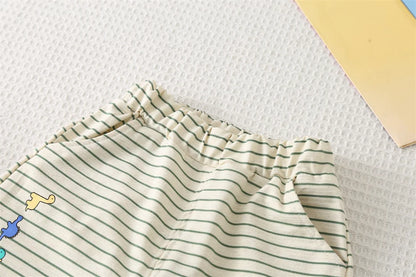 New Summer Baby Boy Clothes Set Toddler Boys Striped Cartoon T-shirt Short Pant 2-Piece Casual Infant Children's Clothing Outfit