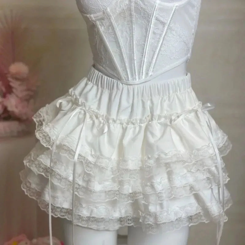 White Mini Skirt Women Lace Ruffle Party Dresses Streetwear Short Skirts Trends Design Cake Dresses Gothic Micro Skirt