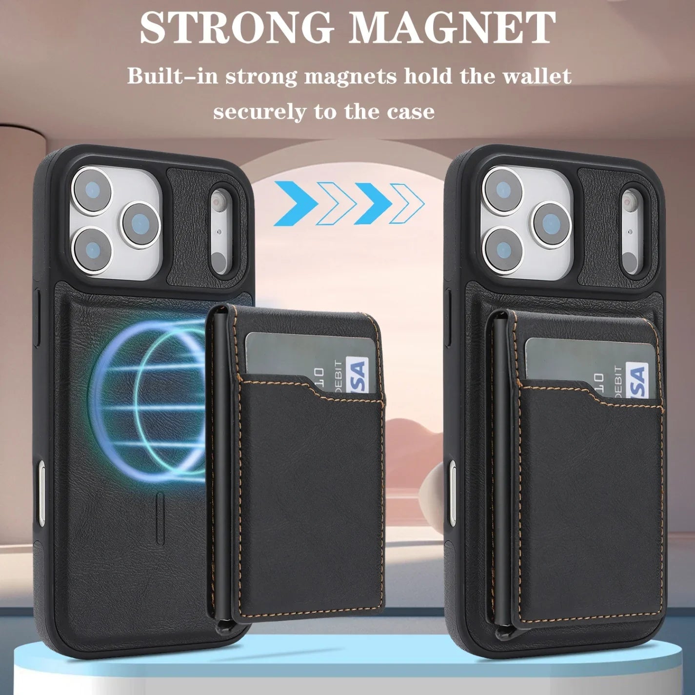 Magnetic Wallet Phone Case for iPhone 13 14 15 16 17 Pro Max, Wireless Charging Foldable Stand, Card Holder Protective Cover