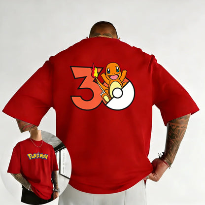 2026 Pokémon 30th Anniversary Charmander Printed T-shirt Summer Men's and Women's Loose Casual Hip Hop Trendy Short Sleeve Top