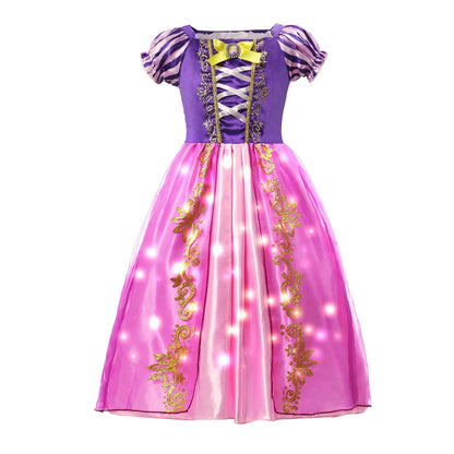 2025 Evening Party Girls LED Lights Elsa Anna Kids Princess Dress Coslplay Halloween Luminous Prom Gowns