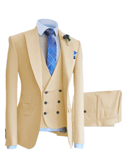 Men Suits Slim Fit Shawl Lapel Wool Tweed Prom Grey Formal Tuxedos Wedding Groomsmen Brown 3 Pieces (Blazer+Vest+Pants)