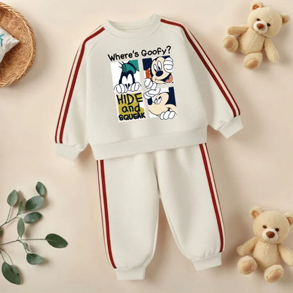 2026 Spring Cartoon Printed Children's Casual Sweatshirts Sets Boys O Neck Hoodies Long Pant Two Piece Suit Girls Tracksuit New