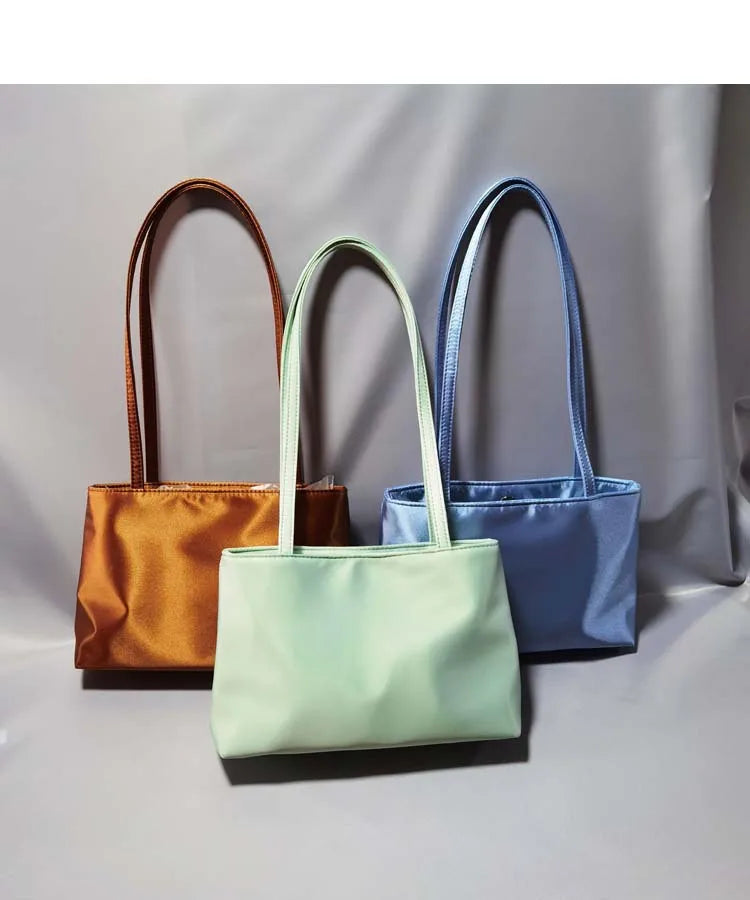 Luxury Silk Women's Shoulder Bag Square Underarm Handbag Contrasting Color Macaron Commuter Tote by Famous Brand