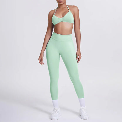 Women 2pcs Patchwork Sport Yoga Suit Training Sleeveless Sport Gym Tops Tummy Control Slimming Booty Leggings Yoga Suit Sports