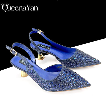 Coffee Color Elegant Lady Shoes And Bag Set with Full Rhinestone Embellished Pearls-knot And Comfortable Heel