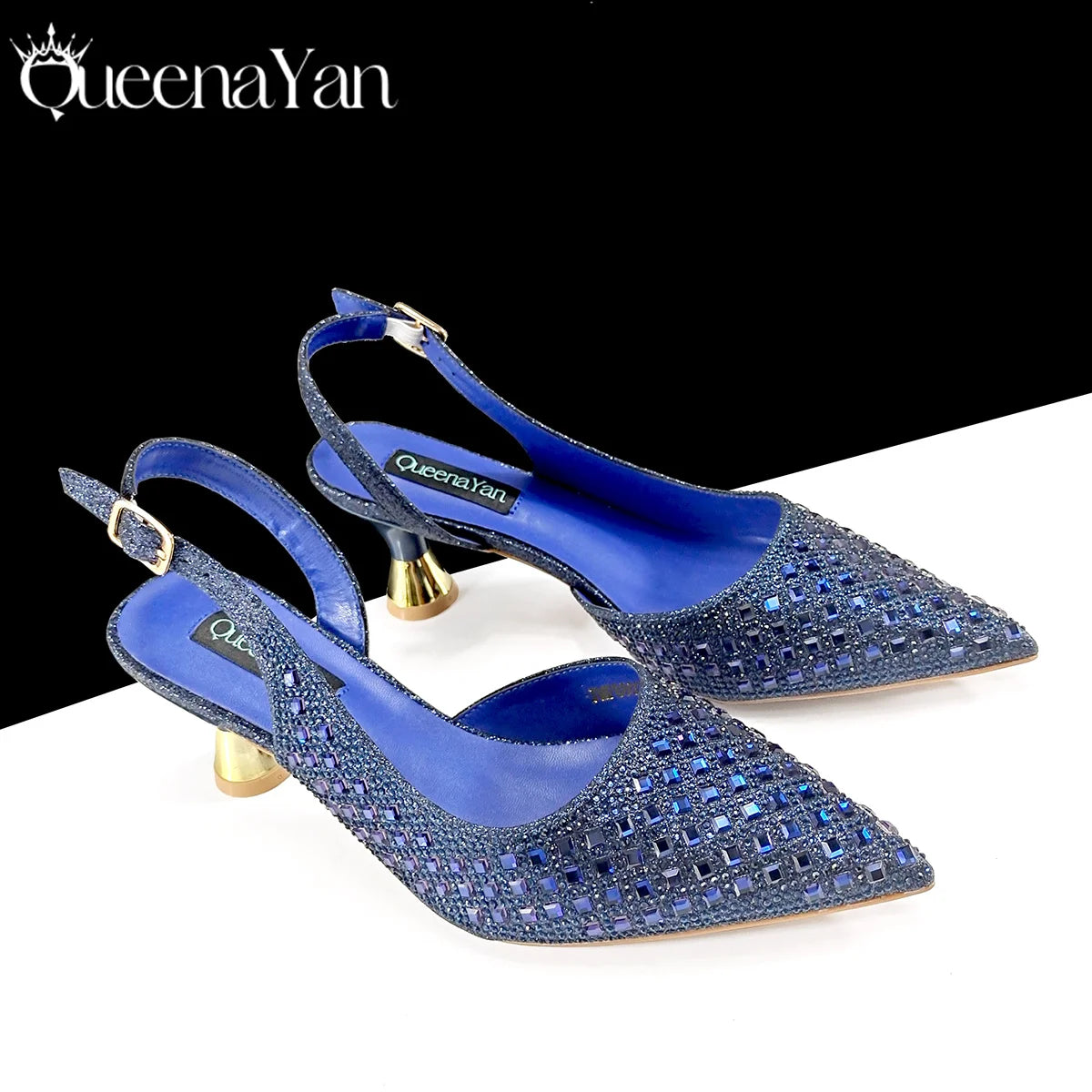 Italian Design Rhinestone Luxury Green Colour Pointed Toe Shoe & Bag Set Women's High Heels for Parties High Quality