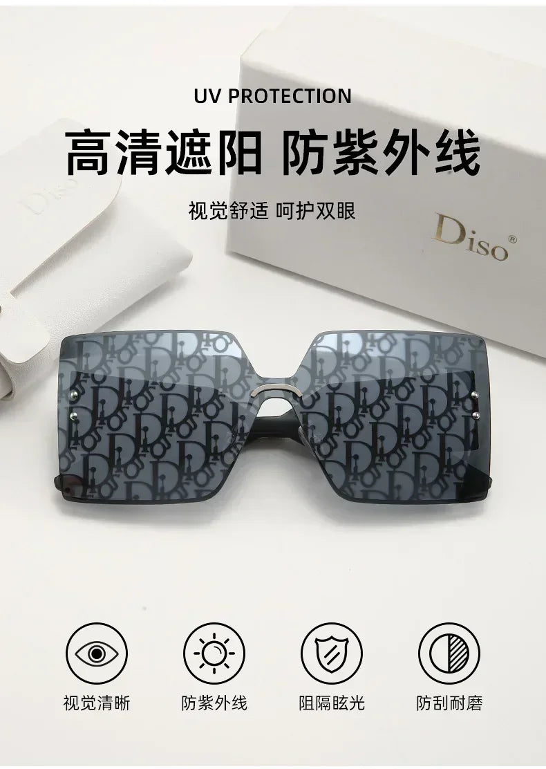 New Fashion Rimless Sunglasses Women Large Frame One Piece Sun Glasses Ladies Luxury Letter Coated Eyewears Gafas De Sol UV400