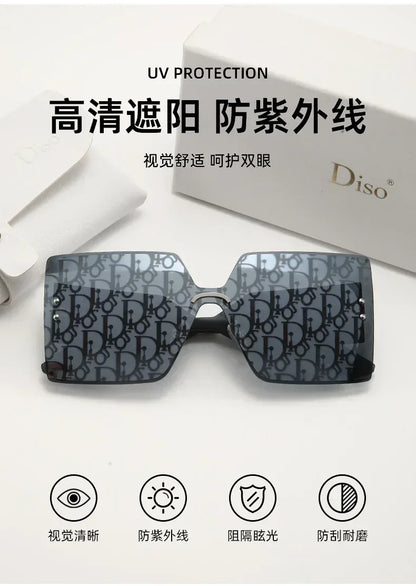 New Fashion Rimless Sunglasses Women Large Frame One Piece Sun Glasses Ladies Luxury Letter Coated Eyewears Gafas De Sol UV400