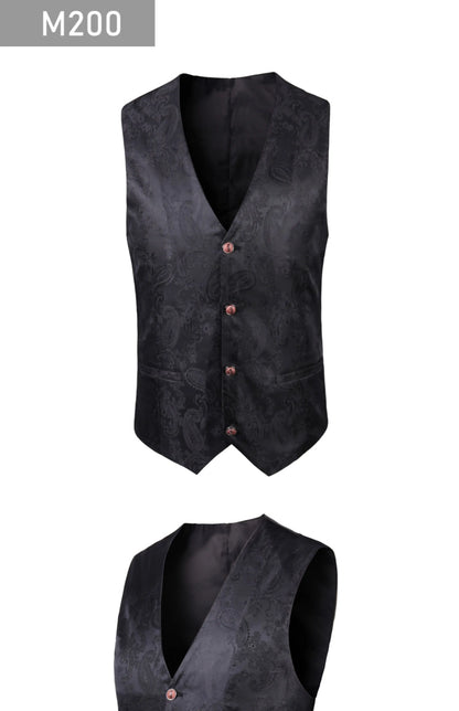 2025 New High-end V-neck Jacquard Black Vest for Men, White Sleeveless Waistcoat, Silver Billiards Uniform ,male Magician Vests