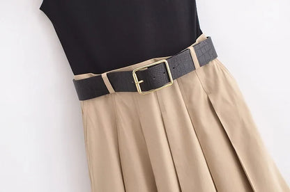 2025 Woman Dresses Belt Pleated Midi Dress Women Sleeveless Summer Dress Woman Knitted Party Dresses for Women Sundress