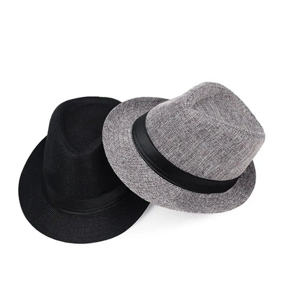 Jazz Hat British Style Linen Solid Color Hat for Men and Women Rolled Brim Couple Style Sun Hat Paper Straw Hat