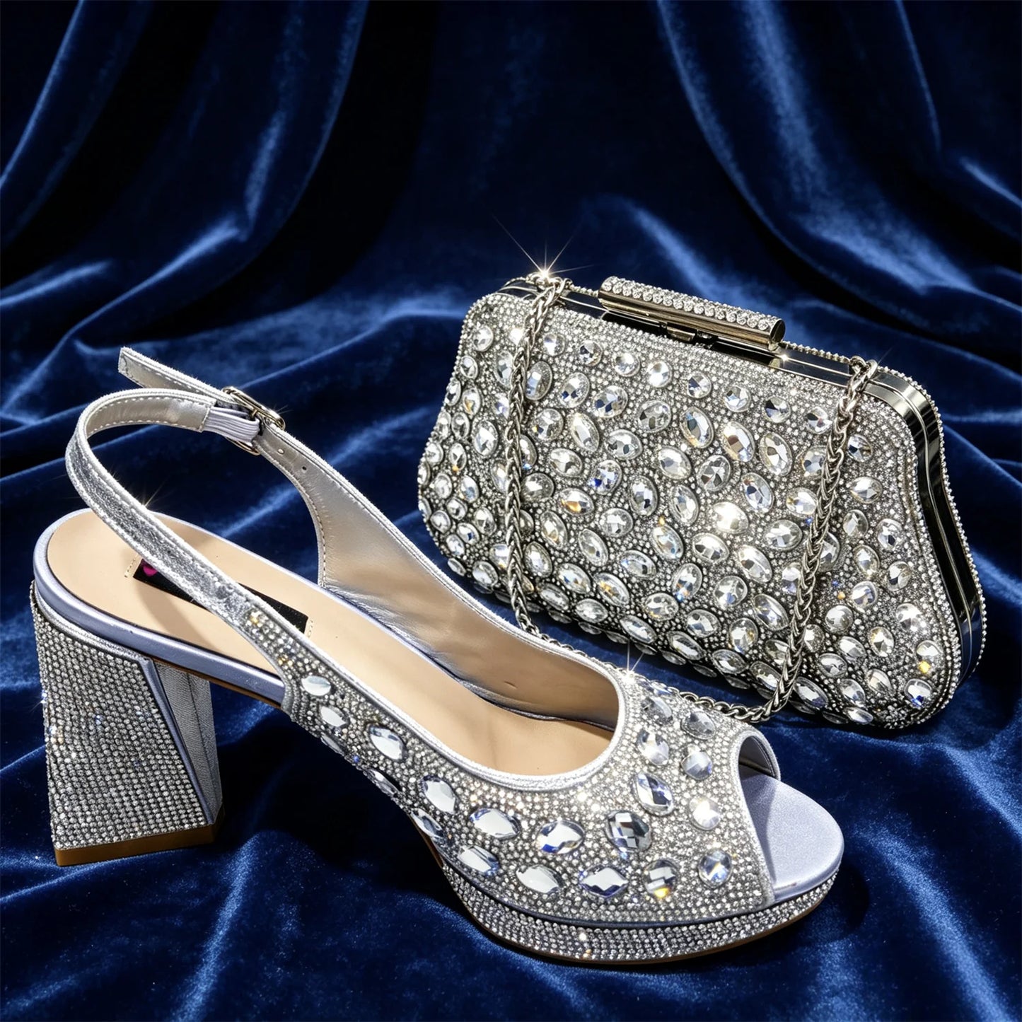Elegant 2026 Champagne Peep Toe Heels with Diamond Accents - Luxurious Italian Design Pumps & Matching Bag Set for Parties