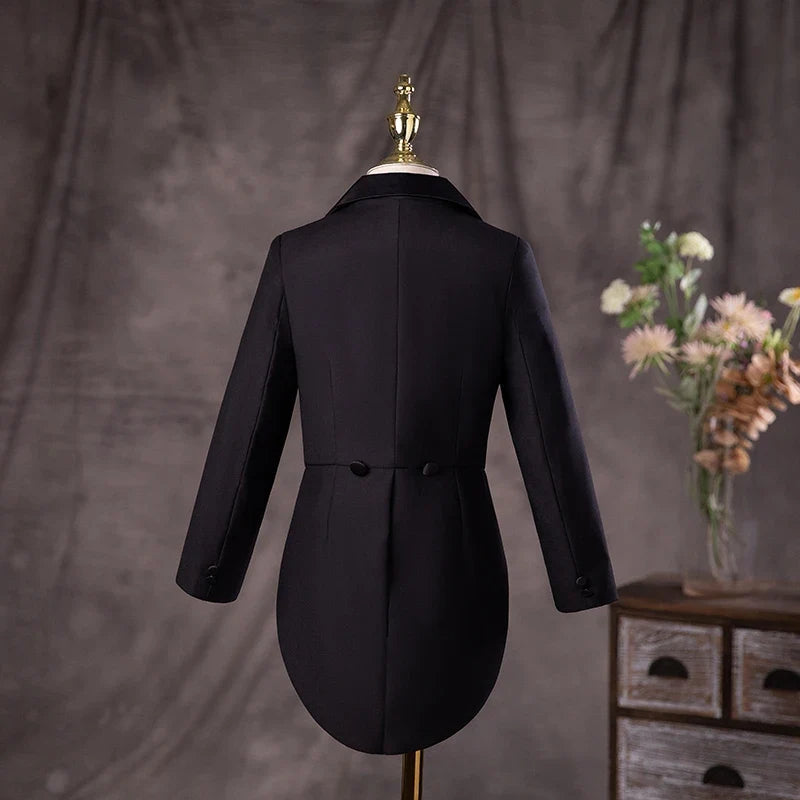 Flower Boys Black Piano Performance Tuxedo Dres Children Stage Violin Formal Suit Kids School Graduation Party Ceremony Costume
