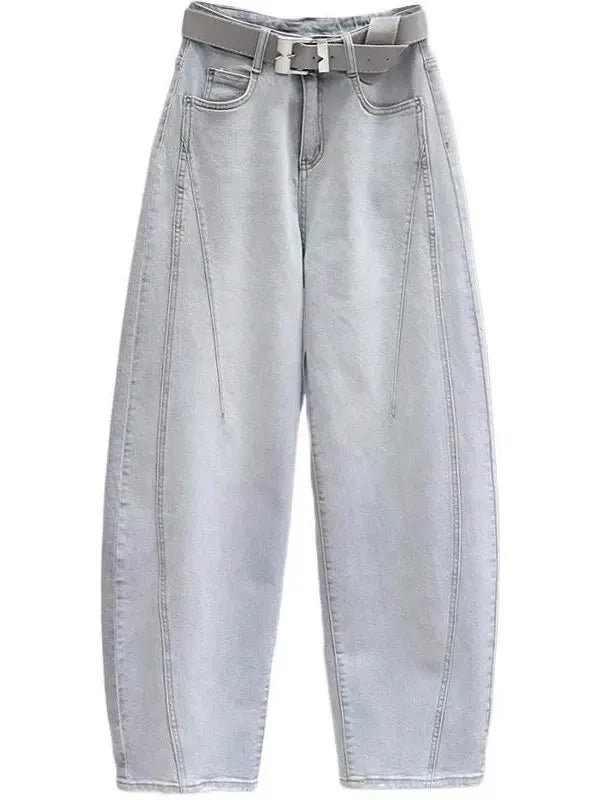 Spring Summer New Loose Dad Jeans Women Wide Leg High Waist Denim Pants Elastic Banana Long Trousers Sli Slimming Effect