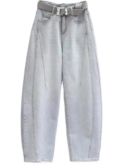 Spring Summer New Loose Dad Jeans Women Wide Leg High Waist Denim Pants Elastic Banana Long Trousers Sli Slimming Effect