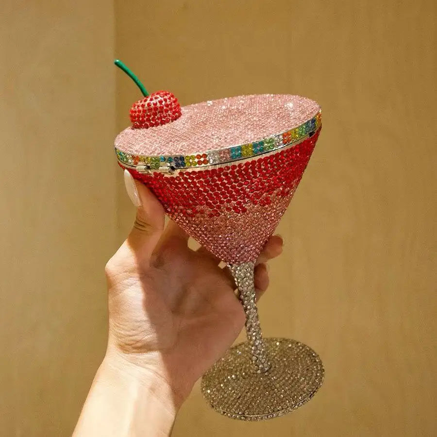 Cherry Martini Gold Rhinestone Evening Cocktail Party Handbag Women Luxury Bling Crystals Wedding Bridal Clutch Purses