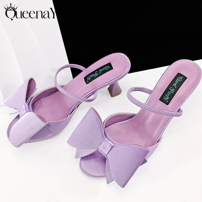 2025 Fashion Newest Arrival Lilac Pointed Toe Women Heel Shoes Matching Bag Set for Ladies Wedding Party Pump