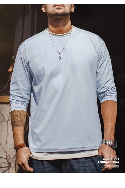 Casual 7A Anti-Bacterial Quick-Dry Long Sleeve T-Shirt Men's Spring Cool Comfort Breathable Tops Round Neck Layering Tee