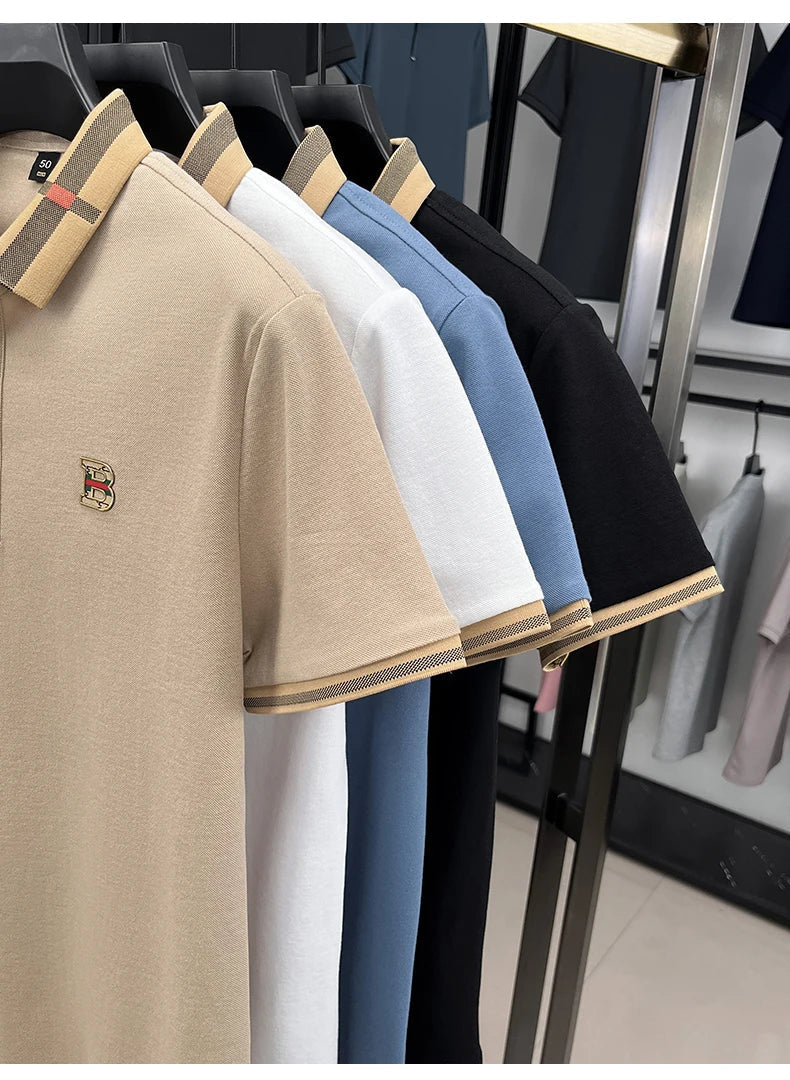100% pure cotton high-end brand fashionable men's short sleeved polo shirt autumn original letter design golf top T-shirt