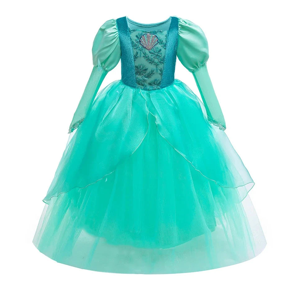 Kids Mermaid Dress Halloween Long Sleeve Princess Costume Children Luxury Fluffy Tulle Frocks Child Mermaid Birthday Party Gown