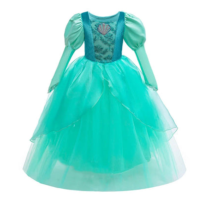 Kids Mermaid Dress Halloween Long Sleeve Princess Costume Children Luxury Fluffy Tulle Frocks Child Mermaid Birthday Party Gown