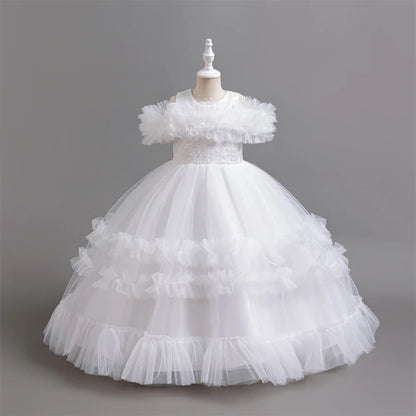New Elegant Dress for Girls Flower Wedding Long Embroidered Panto Skirt 4-12 Years Old Piano Performance Girl Dress