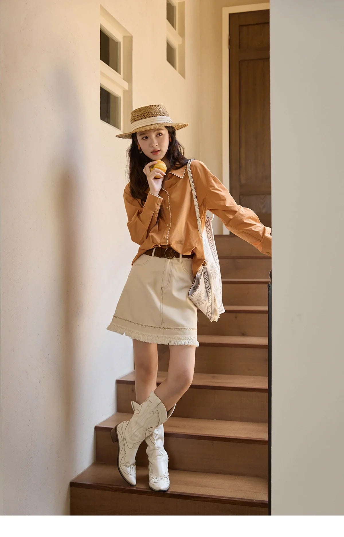 Women's 100% Cotton Shirt 2025 Autumn Korean Lapel V-neck Single Breasted Tops Lace Trim Shirts Office Lady MXE43C2377