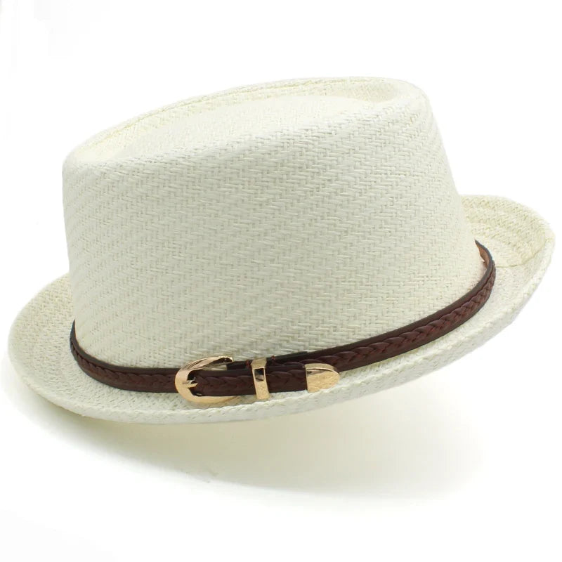 Men Women Straw Pork Pie Hats Summer Sunhat Boater Caps Sailor Sombrero Beach Fedora Trilby Outdoor Travel US Size 7 1/4 UK L
