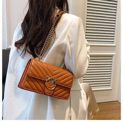 Women Embroidered Small Square Bag Chain Swallow Bag High End Versatile Shoulder Crossbody Bag Fashion Daily Ladies Handbag