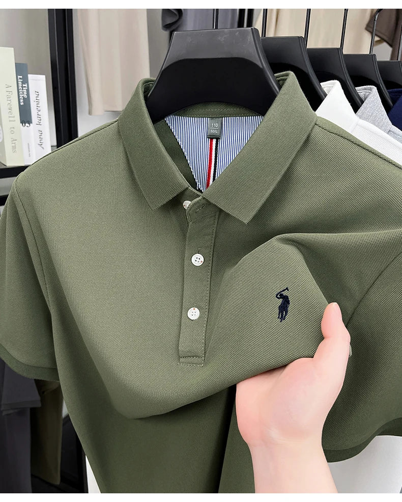 Luxury brand short sleeve men polo shirt summer ice silk breathable high-end pony embroidery design casual business Paul T-shirt