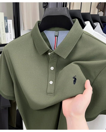 Luxury brand short sleeve men polo shirt summer ice silk breathable high-end pony embroidery design casual business Paul T-shirt