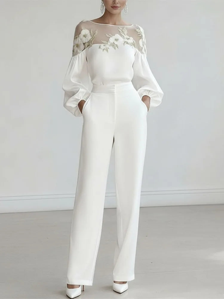 Bonboho Women's Sheer Floral Embroidered Shirt Top 2026 Spring New Puff Sleeves Loose Fit Blouse Female Elegant T-shirt