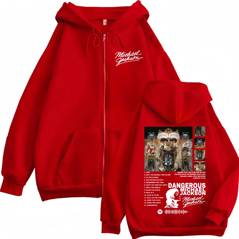 Michael Jackson King of Pop Cover Zip Up Hoodies Men Women High Quality Jacket Sweatshirt Fashion Oversized Zipper Pullover Coat