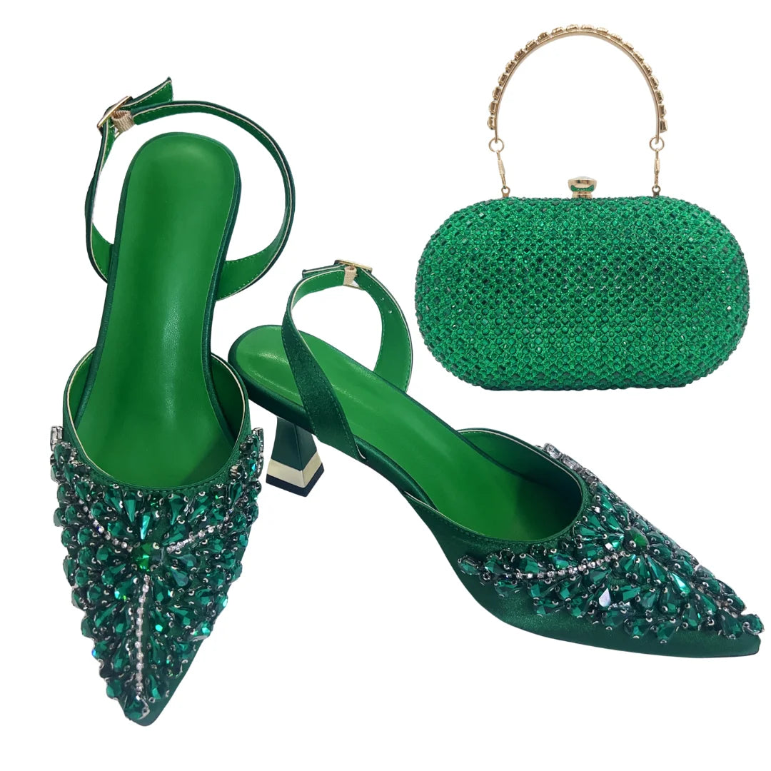 Women's Clutch Bag and Shoes Fairy Diamond High Heels Stylish Dress Shoes Pointed Toe Stiletto Heels Elegant Party Wedding Shoes