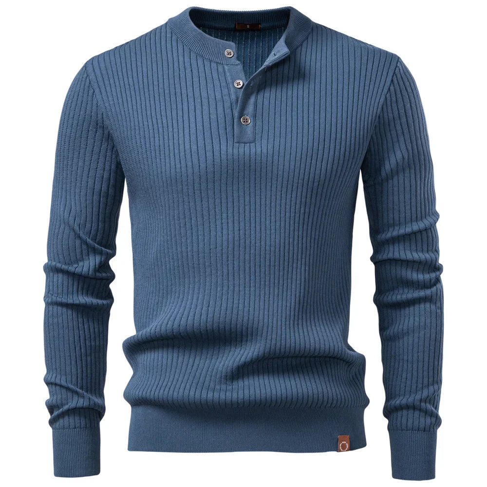 Button Placket Polo Shirt Men Ribbed Stripe Long Sleeve Contemporary Fit Minimalist Autumn Winter Premium Business Top
