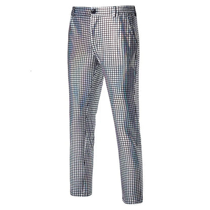New Men Luxurious Sequined Checkered Suit Pants Fashion Male Dance Party Bar KTV Casual Dress Small Stretch Trousers