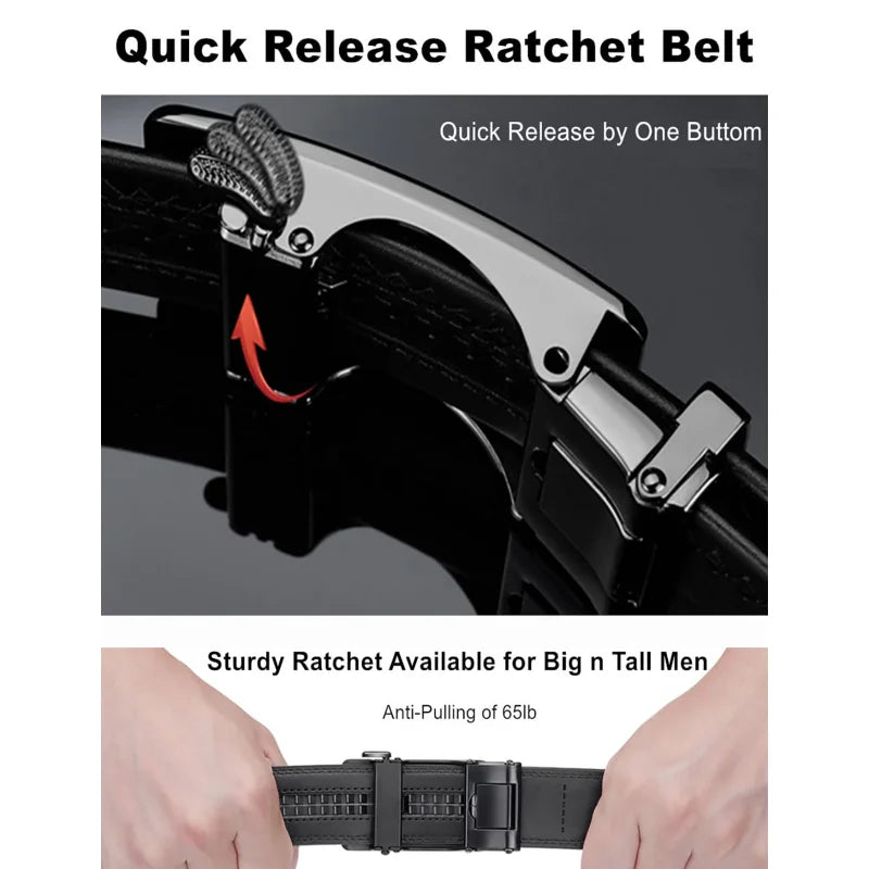 Men's Genuine Leather Belt Adjustable Automatic Buckle Belt Black/Brown Ratchet Belt High-Quality Business Casual Belt for Men