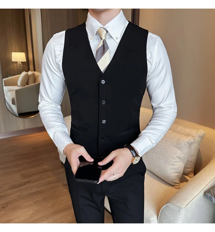 ( Vest + Pants) Men Luxury High Quality Business Suit Vest 2 pieces Formal Groom Wedding Dress Vest Set Fashion Club Clothing