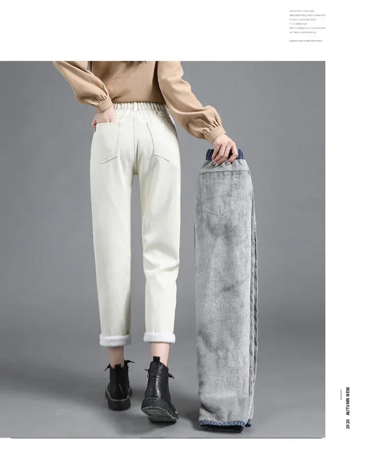 Winter Warm Slim Jeans Ladies Casual Denim Pencil Pants Thick Velvet Women Jeans High Waist Skinny Straight Jeans Fleece