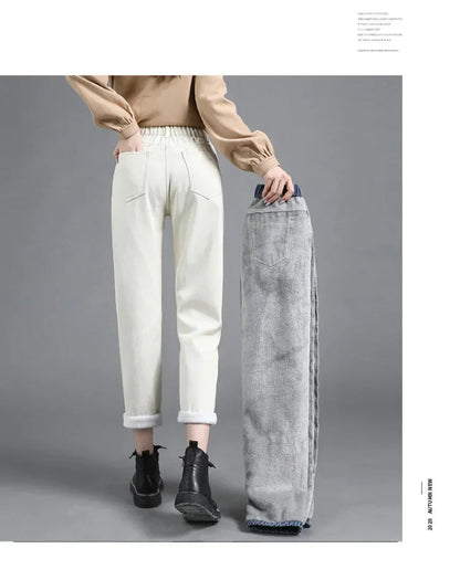 Winter Warm Slim Jeans Ladies Casual Denim Pencil Pants Thick Velvet Women Jeans High Waist Skinny Straight Jeans Fleece