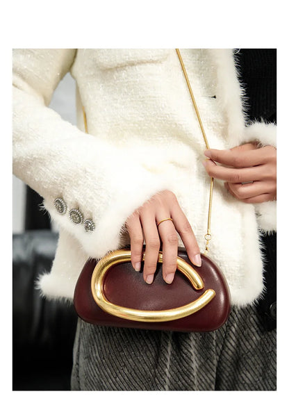 Classic round Box Handheld Dinner Bag Miniature Retro Metal Handle Chain Shoulder Strap Crossbody Bag Street Trend Hard PU Bag
