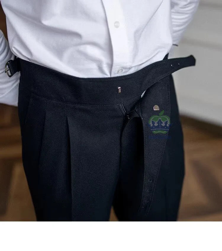 Classics Italian Naples Style White Men's Suit Pants Men High Waisted Straight Fit Work Formal British Business Brand Trousers