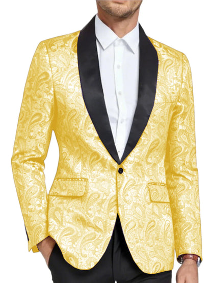 Men's Shiny Paisley Jacquard Tuxedo Blazer Slim Fit Shawl Lapel One Button Formal Prom Jacket for Wedding Groom Party