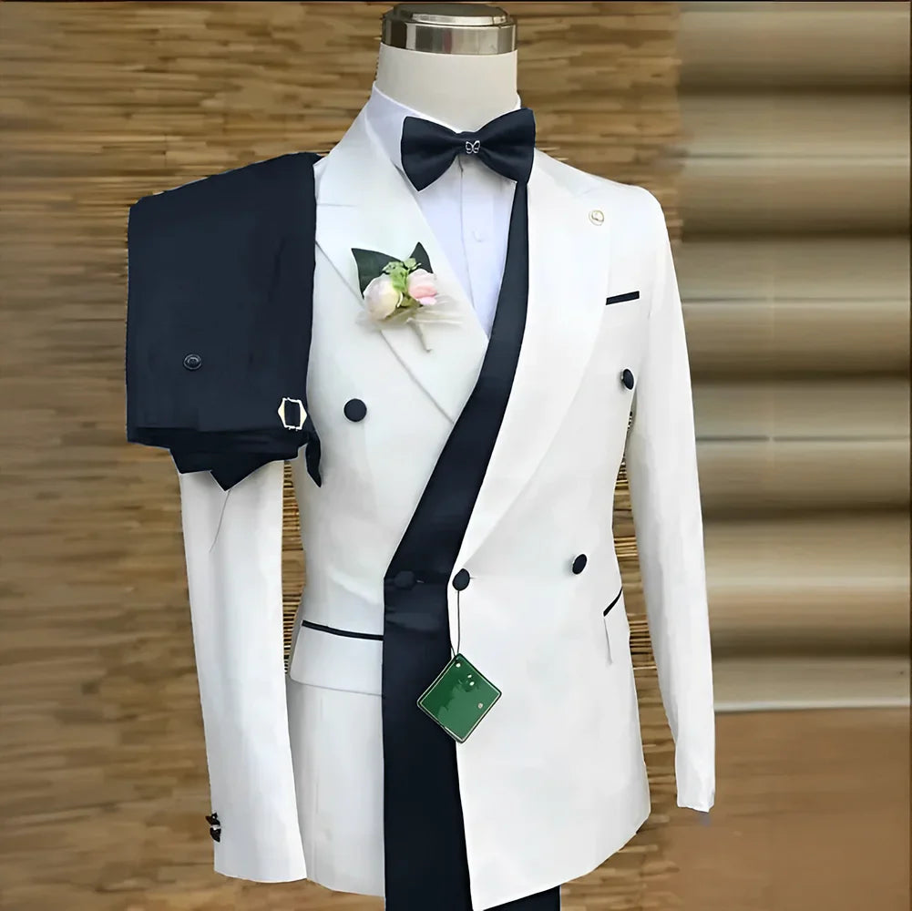 Bespoke Custom White Black Wedding Suit For Men New Design Slim Fit Groom Best Man Wedding Tuxedo Formal Prom Wear 2 Pieces Set